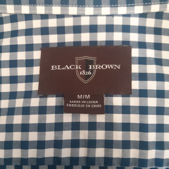 Black Brown 1826 SZ M Navy & White Gingham 100% Cotton Men's Button Up Shirt - Picture 4 of 12